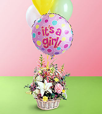 Baby Girl Bouquet with Balloons